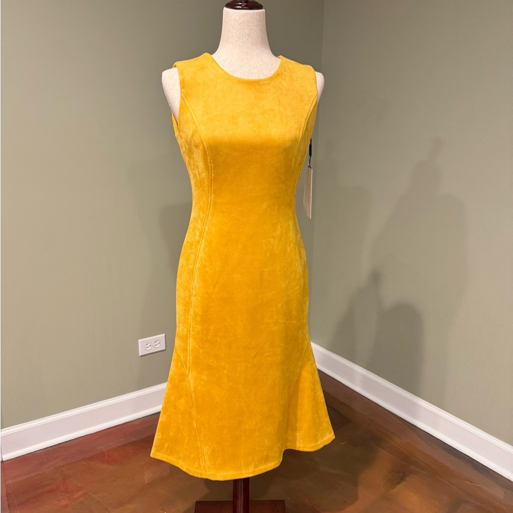 NWT: Calvin Klein Yellow Sheath Midi Dress